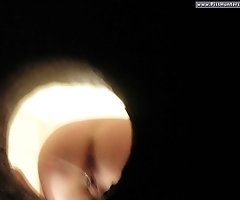 Hairless peeing slit and firm butt shot from below